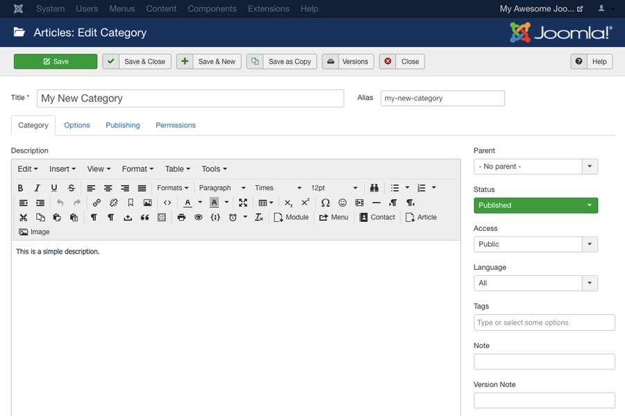 Tạo categories trong Joomla